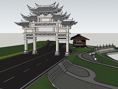 中式牌坊牌楼 乡村入口景观