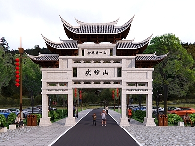 中式牌坊牌楼 景区大 公园入口 古建