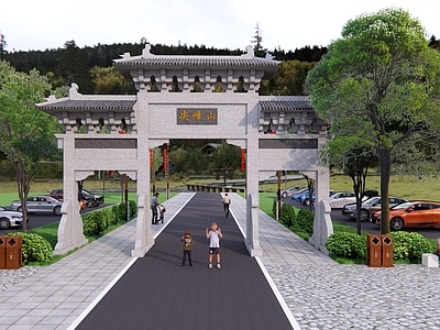 中式牌坊牌楼 公园入口 景区入口 美丽乡村 古建筑
