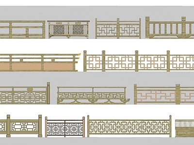 新中式围栏 勾栏 木制木艺栏杆扶手 木材