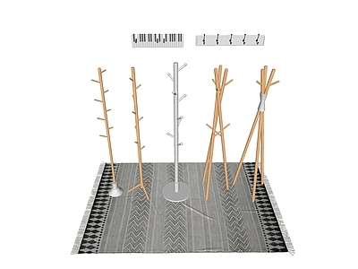 现代衣架 实木衣架 衣服挂钩 挂衣架 几何拼色地毯