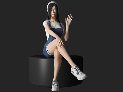 现代背带裤坐姿女人 美女