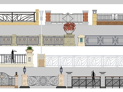 欧式围栏 市政 景观 室外 道路护栏 栏杆 石材