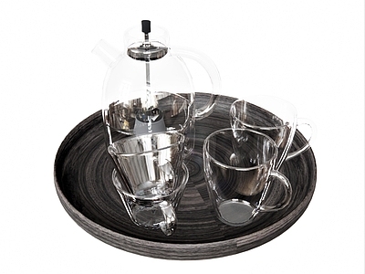 现代茶具 虹吸茶壶 茶杯 玻璃茶壶 玻璃茶杯 托盘 茶盘