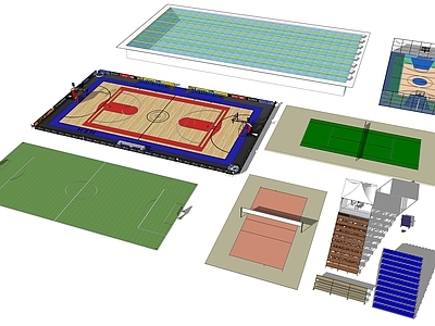 现代篮球场 泳池 羽毛球场