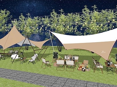 现代露营帐篷 网红公园星空营地 野营休闲餐桌椅设施 户外烧烤野餐