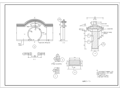 徽派建筑细部节点构件 施工图  景观小品