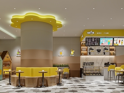 现代奶茶店 备餐区 单层 收银