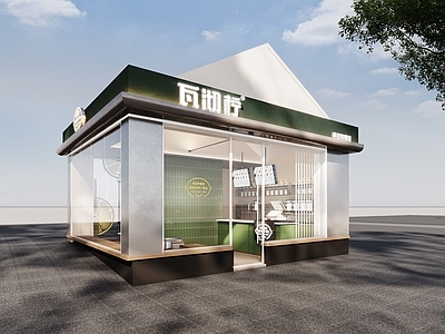现代奶茶店 备餐区 单层 收银