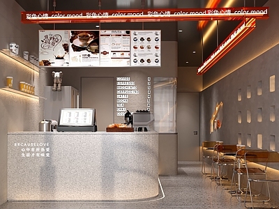 现代奶茶店 备餐区 单层 收银