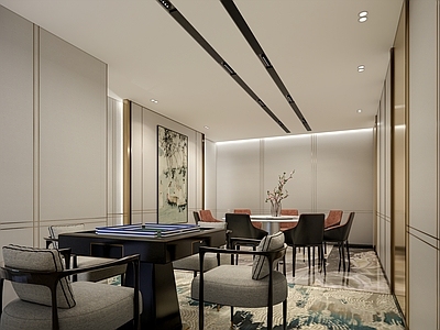 现代棋牌室包间 餐饮 餐桌 挂画 会所