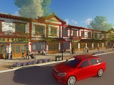 中式古城商业街 古建街道风貌 景区古街