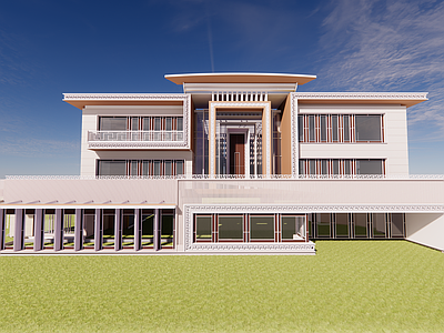 新中式图书馆建筑 展览馆 科技馆 社区活动中心大楼