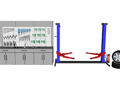 现代汽车维修工具 修车车间 工具组合 工具箱 工具墙