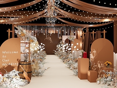 现代酒店宴会厅 婚礼美陈 咖色宴会厅