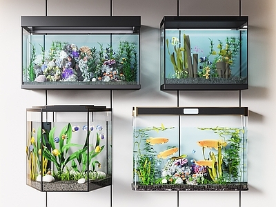 现代玻璃鱼缸水族箱组合