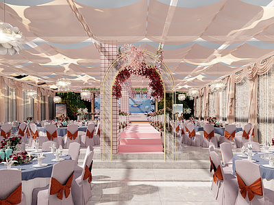 现代酒店宴会厅 婚礼宴会厅 餐桌椅 婚礼现场