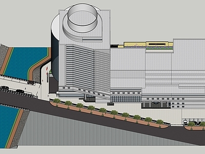 现代办公景观 办公楼 车位规划 围墙