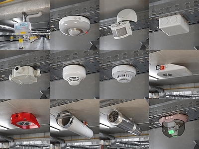 现代消防警报器 烟感器 消防管道 温度监视器 红外线感应器