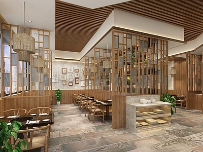 新中式火锅店 小料台 椅 挂画