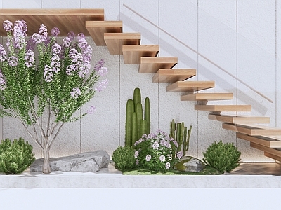 现代庭院小品 间小品 花草 仙人掌 树