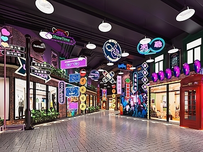 现代商场美食街 店铺 商业街 商铺 小吃街 牌 电话亭 指路牌