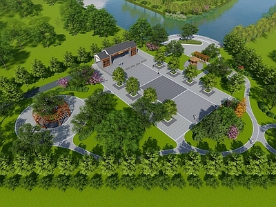中式公园景观 乡村游园