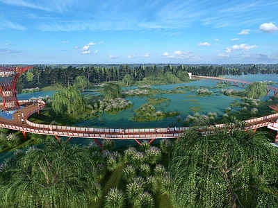 现代滨水景观 栈道 台 湿地 观鸟塔 网红桥 观景平台