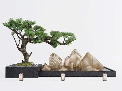 新中式假山水景 造景树