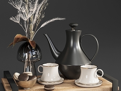 现代茶具 茶壶 茶杯 咖啡杯 植物摆件