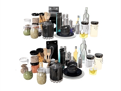 现代厨房用品 容器 咖啡包 调味料 五谷杂粮 水壶碗 盘子 篮子 勺子