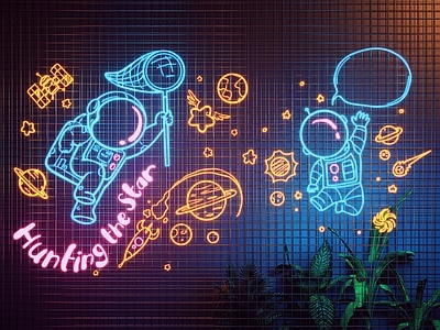 现代太空人霓虹灯 宇航员装饰灯