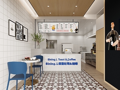 现代奶茶店 备餐区 单层 收银前台 休息区