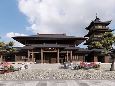 中式寺庙建筑 大雄宝殿 文化旅游景区 佛教 传统古