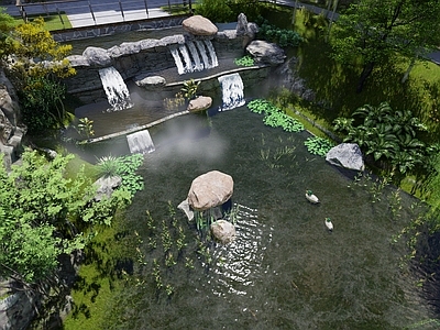 现代水景 叠水瀑布 池塘