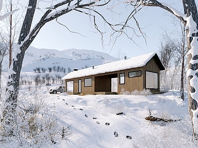 现代雪景木屋