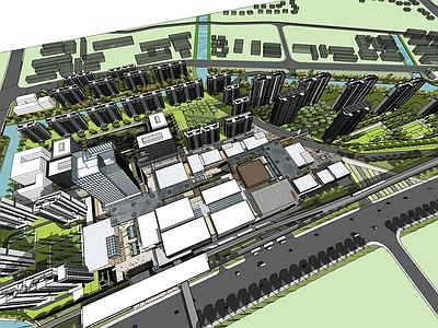 现代鸟瞰图规划 商业mall 住宅