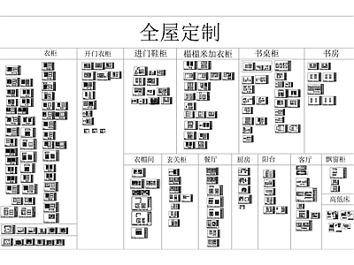 室内平面图库全屋定制 施工图 平面图块