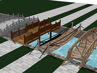 新中式景观木桥 石桥 吊桥  木材