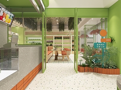 现代奶茶店 备餐区 单层 收银