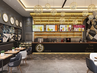 现代奶茶店 备餐区 单层 收银
