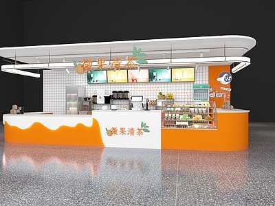 现代奶茶店 甜品店 备餐区 户外 收银前台