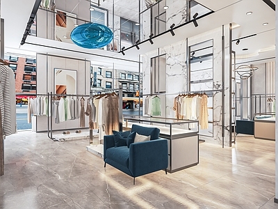 现代服装店 女装店 服装货架 休闲沙发 中岛展台 收银台 美陈 货架