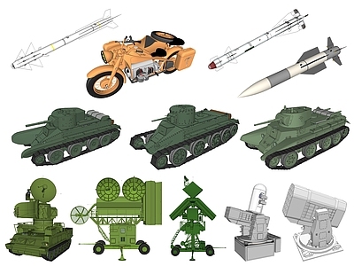 现代军事器材 军用武器设备 空空导弹 挎斗摩托车 坦克 雷达