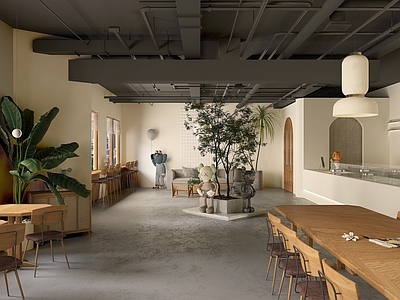 侘寂网红奶茶店 备餐区 单层 收银前台 休息区