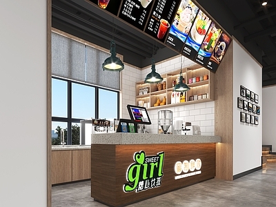新中式奶茶店 备餐区 单层 收银