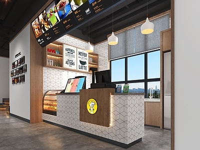 现代奶茶店 甜点吧 备餐区 单层 收银