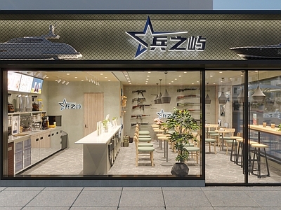 工业风奶茶店 备餐区 单层 收银