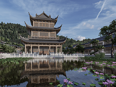 中式三层宝塔
