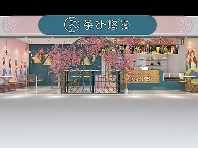 现代奶茶店 备餐区 单层 收银